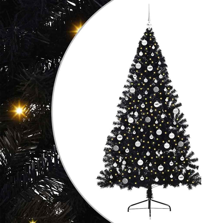 VidaXL künstlicher, beleuchteter Weihnachtsbaum mit 300 LEDs, schwarz, 210 cm PVC