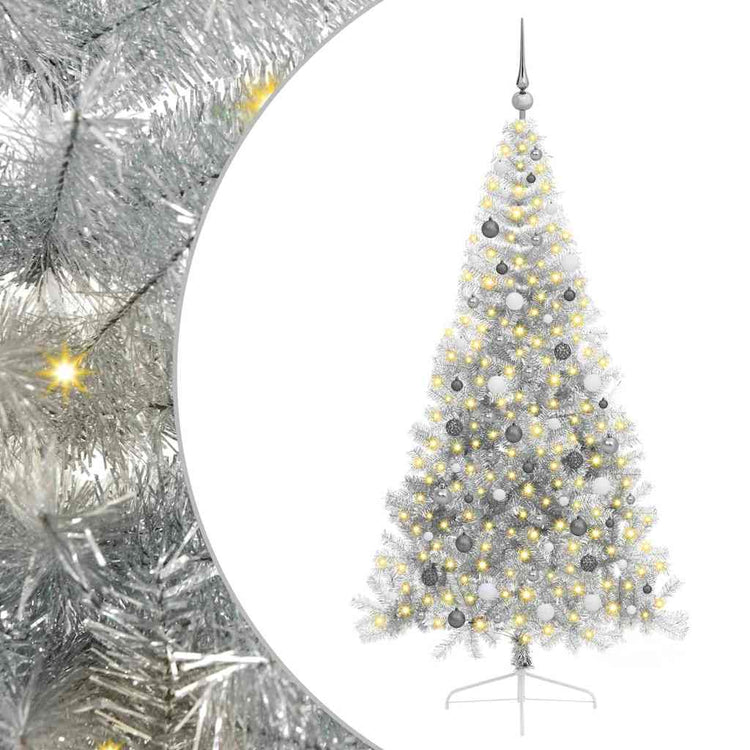 Vidaxx künstlicher, beleuchteter Weihnachtsbaum mit 300 LEDs, silberfarben, 210 cm Kappe