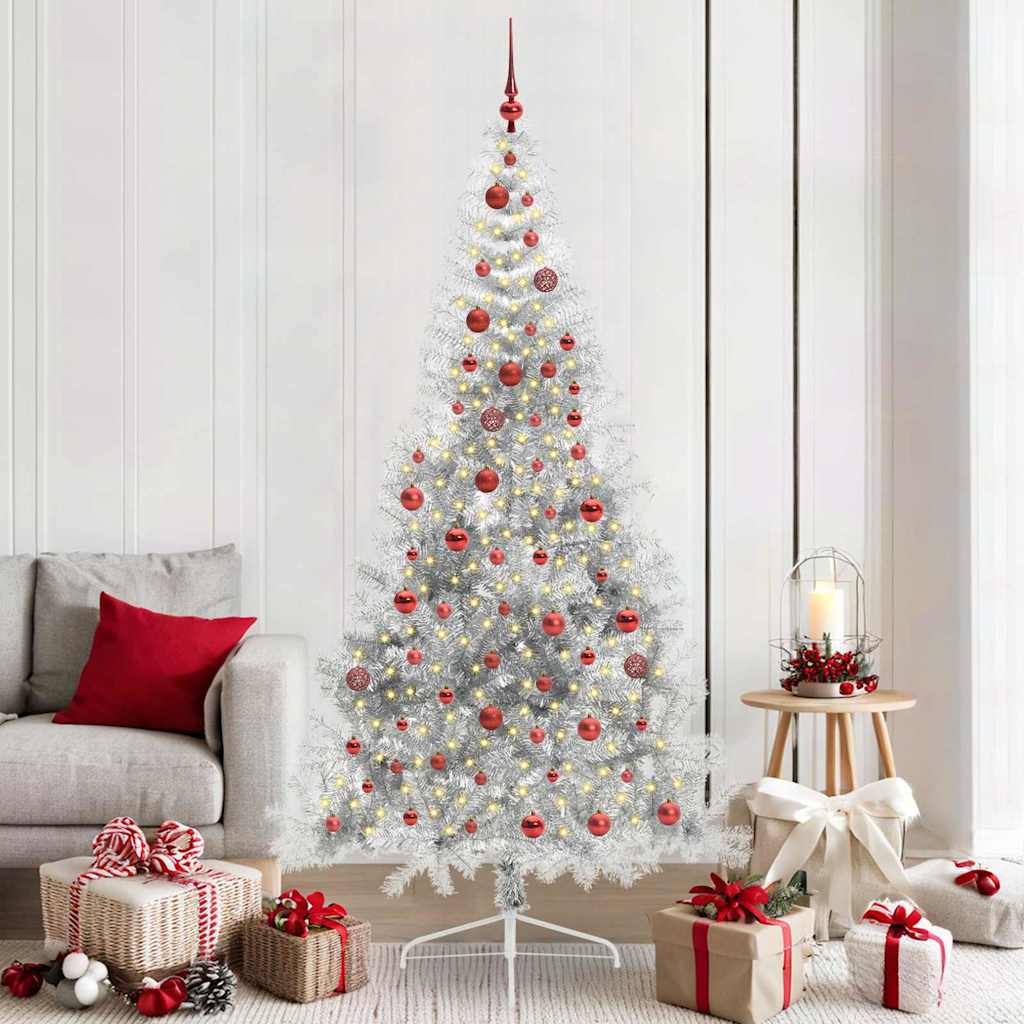 Vidaxx künstlicher, vorbeleuchteter Weihnachtsbaum mit 300 LEDs, silberfarben, 210 cm Kappe