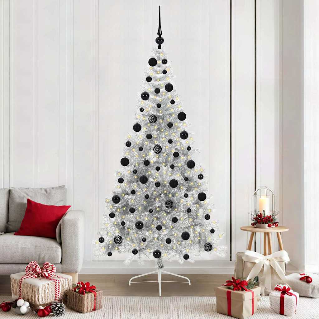 Vidaxx künstlicher, vorbeleuchteter Weihnachtsbaum mit 300 LEDs, silberfarben, 210 cm Kappe
