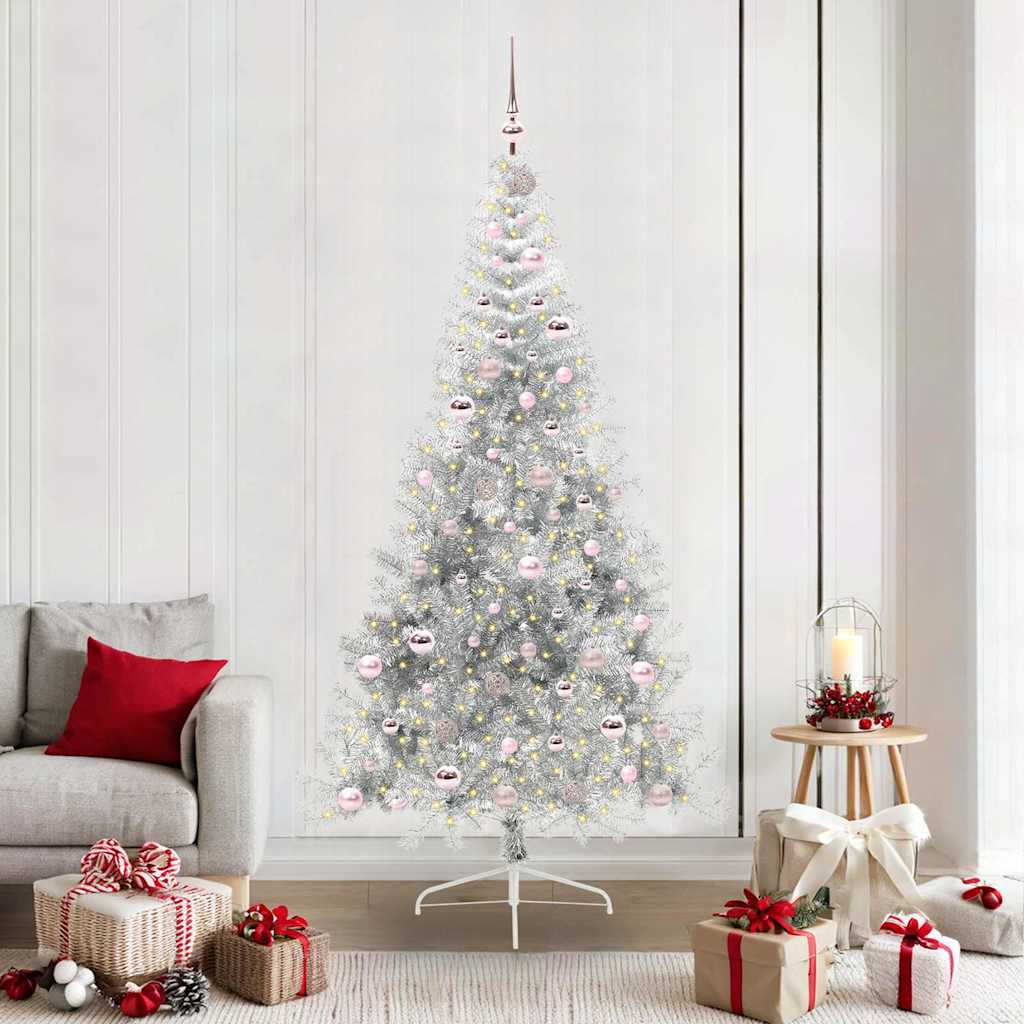 Vidaxx künstlicher, vorbeleuchteter Weihnachtsbaum mit 300 LEDs, silberfarben, 210 cm Kappe