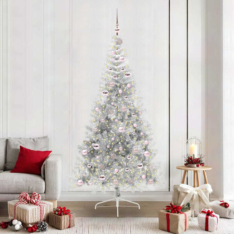 Vidaxx künstlicher, vorbeleuchteter Weihnachtsbaum mit 300 LEDs, silberfarben, 210 cm Kappe