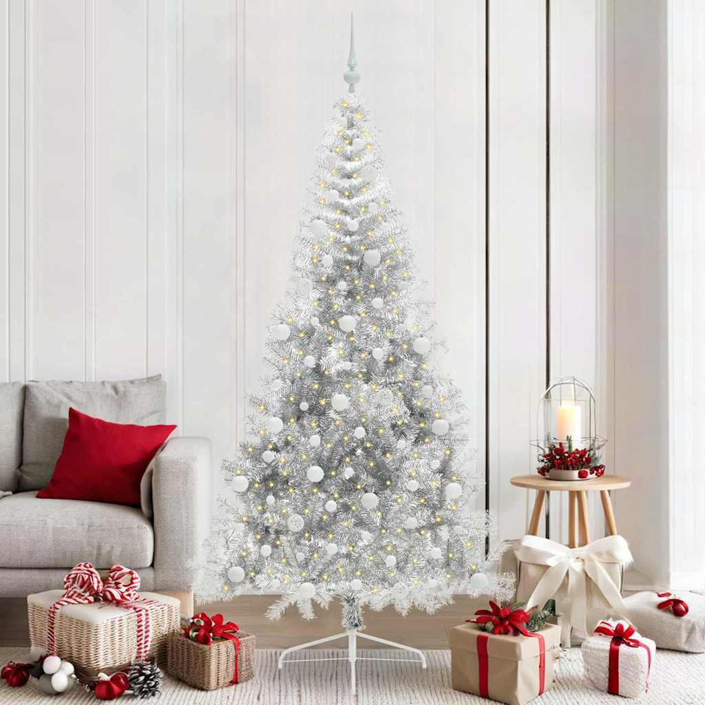 Vidaxx künstlicher, vorbeleuchteter Weihnachtsbaum mit 300 LEDs, silberfarben, 210 cm Kappe
