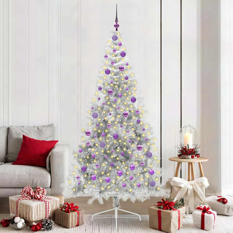 Vidaxx künstlicher, vorbeleuchteter Weihnachtsbaum mit 300 LEDs, silberfarben, 210 cm Kappe