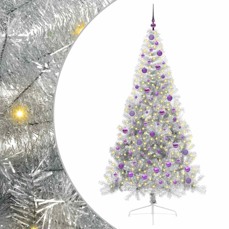 Vidaxx künstlicher, vorbeleuchteter Weihnachtsbaum mit 300 LEDs, silberfarben, 210 cm Kappe