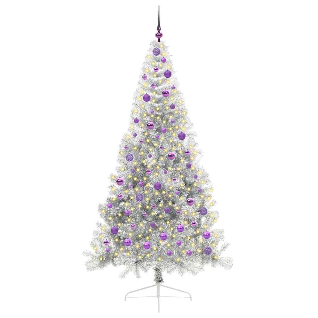 Vidaxx künstlicher, vorbeleuchteter Weihnachtsbaum mit 300 LEDs, silberfarben, 210 cm Kappe