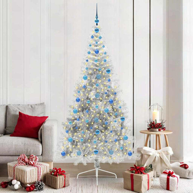 Vidaxx künstlicher, vorbeleuchteter Weihnachtsbaum mit 300 LEDs, silberfarben, 210 cm Kappe