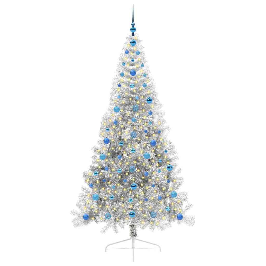 Vidaxx künstlicher, vorbeleuchteter Weihnachtsbaum mit 300 LEDs, silberfarben, 210 cm Kappe