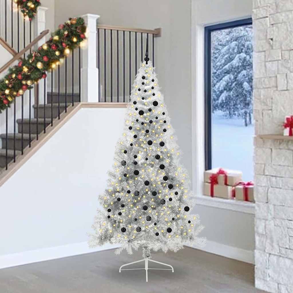 Vidaxx künstlicher, beleuchteter Weihnachtsbaum mit 300 LEDs, silberfarben, 240 cm Kappe