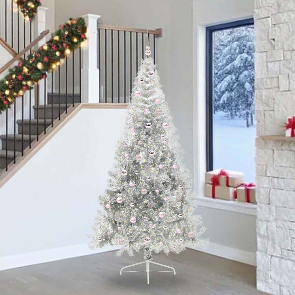 Vidaxx künstlicher, beleuchteter Weihnachtsbaum mit 300 LEDs, silberfarben, 240 cm Kappe