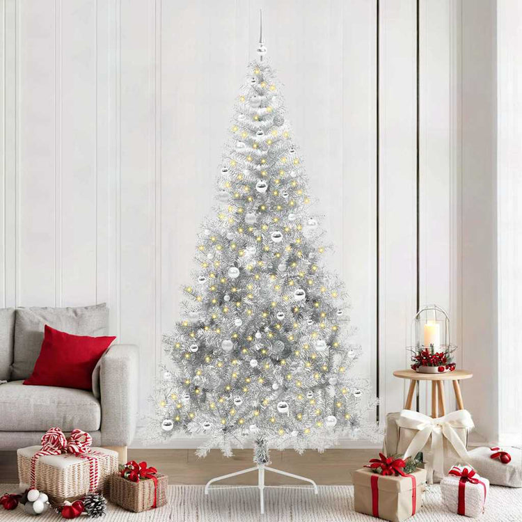 Vidaxx künstlicher, beleuchteter Weihnachtsbaum mit 300 LEDs, silberfarben, 240 cm Kappe