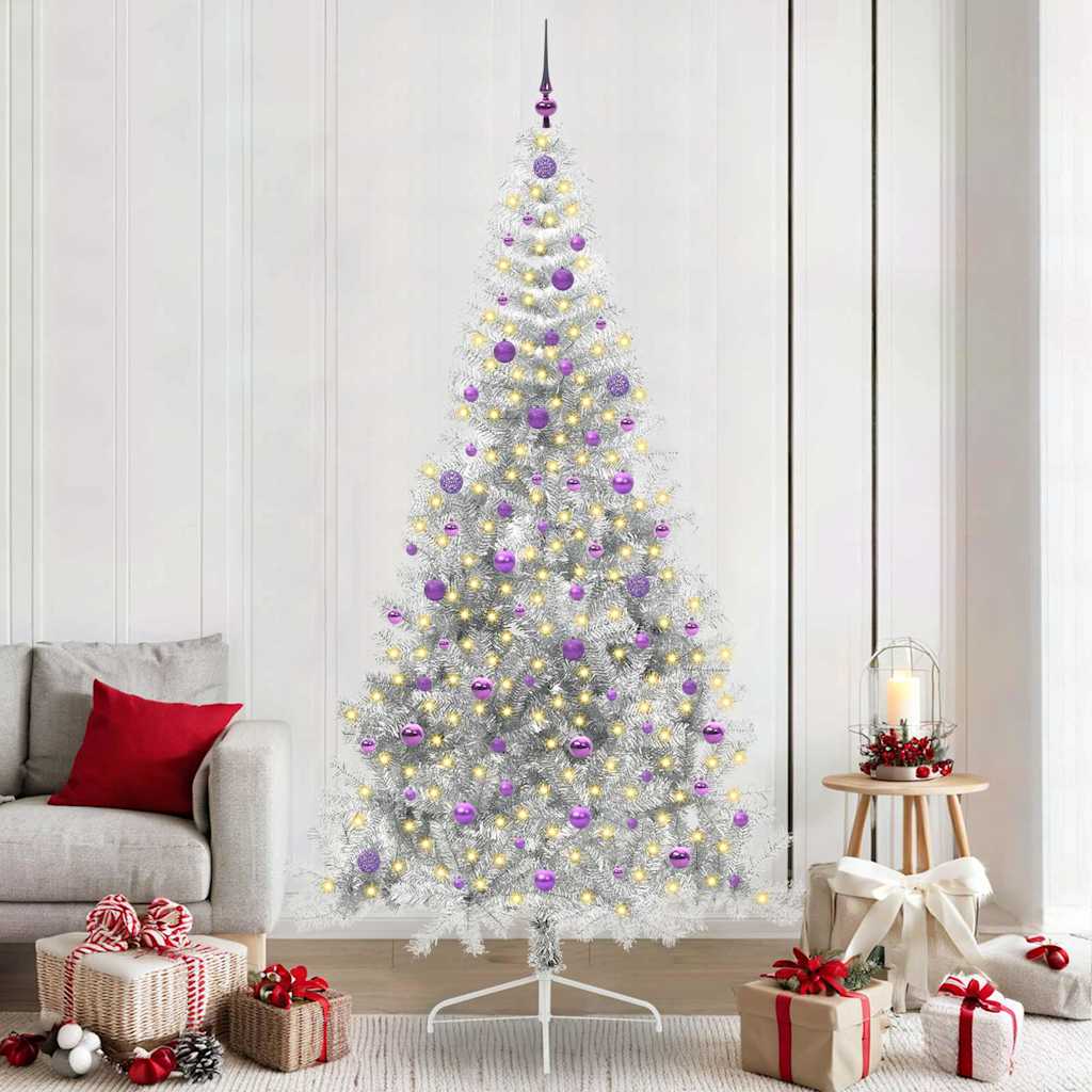 Vidaxx künstlicher, beleuchteter Weihnachtsbaum mit 300 LEDs, silberfarben, 240 cm Kappe