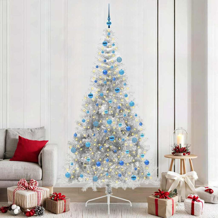 Vidaxx künstlicher, beleuchteter Weihnachtsbaum mit 300 LEDs, silberfarben, 240 cm Kappe