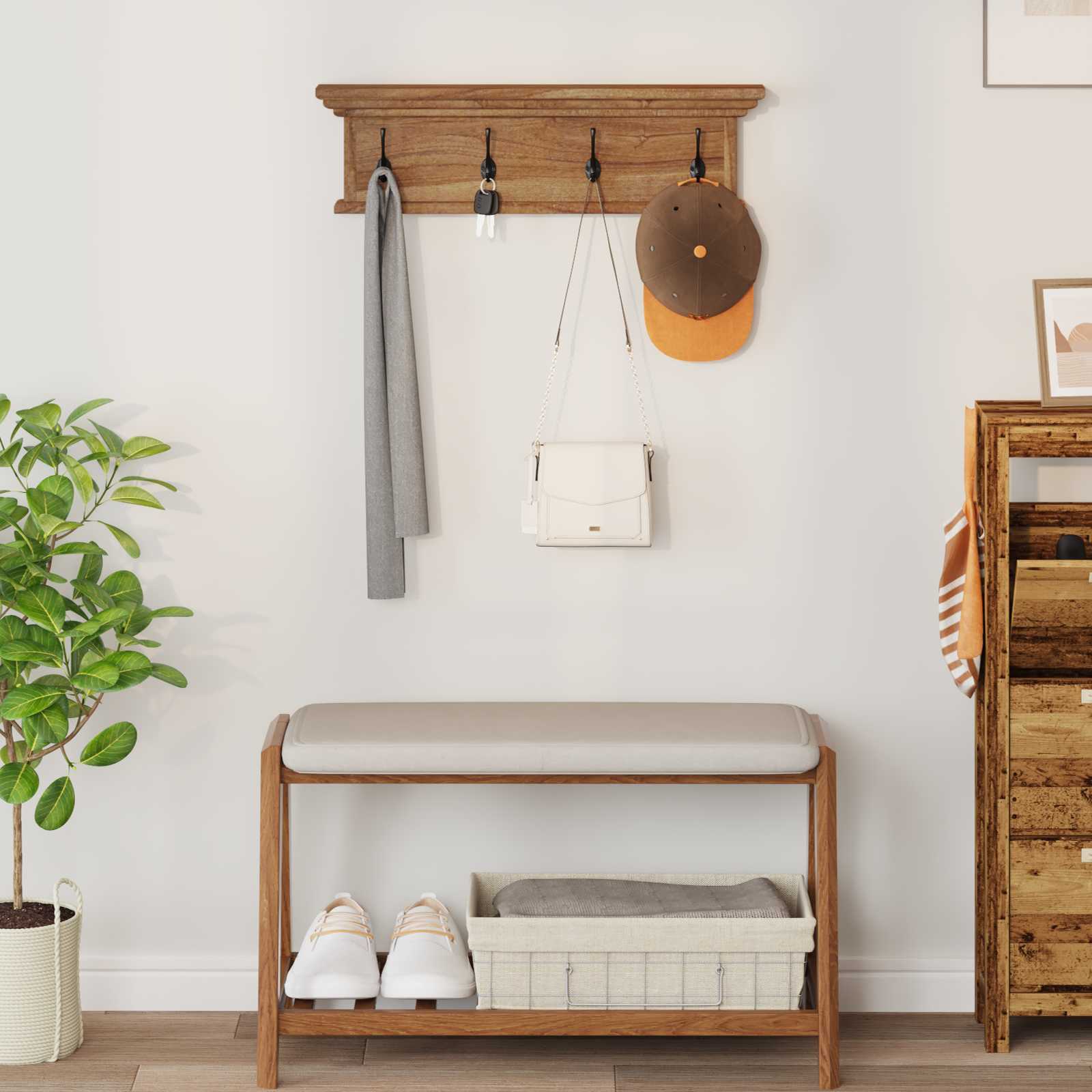 Vidaxx Wandgarderobe Natur 70 x 10 x 20 cm massives Teakholz