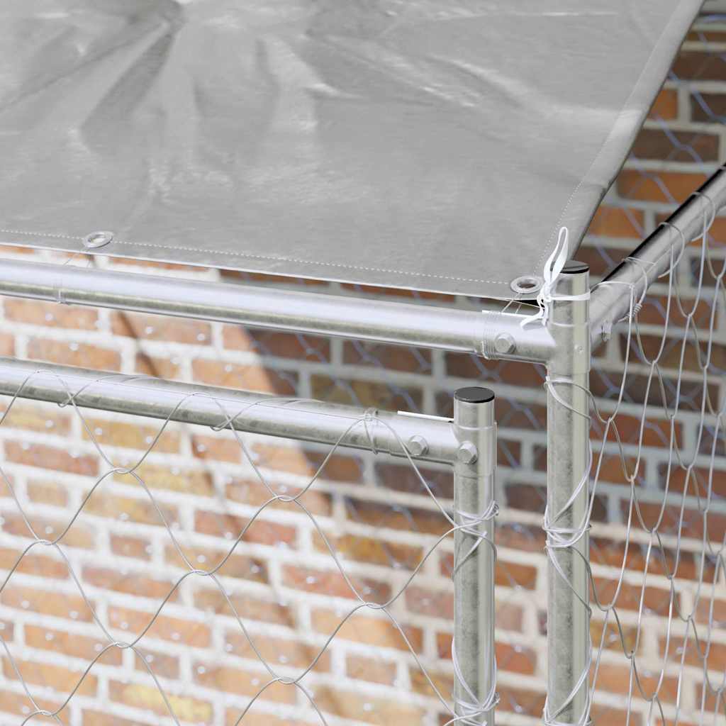 VidaXL Hundekäfig mit Dach Silber 200 x 200 x 258 cm Stahl und PE