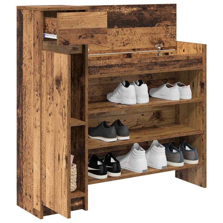 Vidaxxl Schuhschrank mit Schublade Altholz 100,5 x 28 x 100 cm Holzwerkstoff