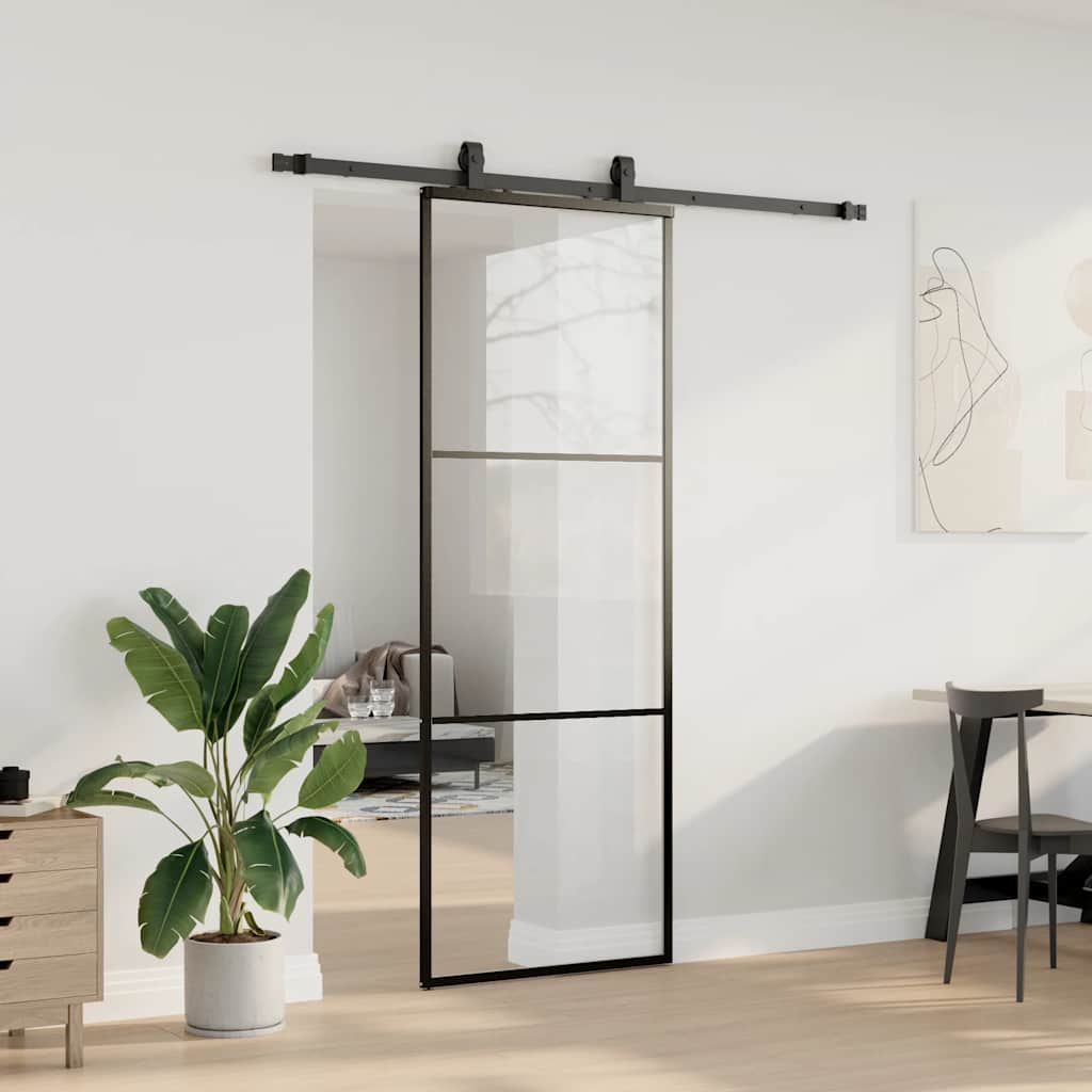 VidaXL Schiebetür mit Beschlagset 76x205 cm ESG-Glas schwarz