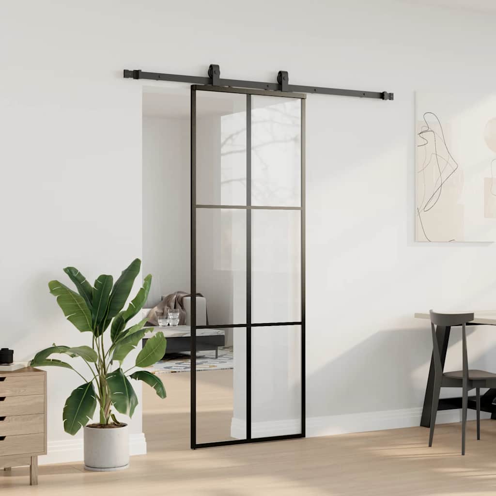 VidaXL Schiebetür mit Beschlagset 76x205 cm ESG-Glas schwarz