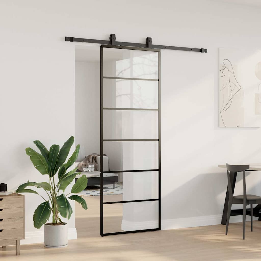 VidaXL Schiebetür mit Beschlagset 76x205 cm ESG-Glas schwarz