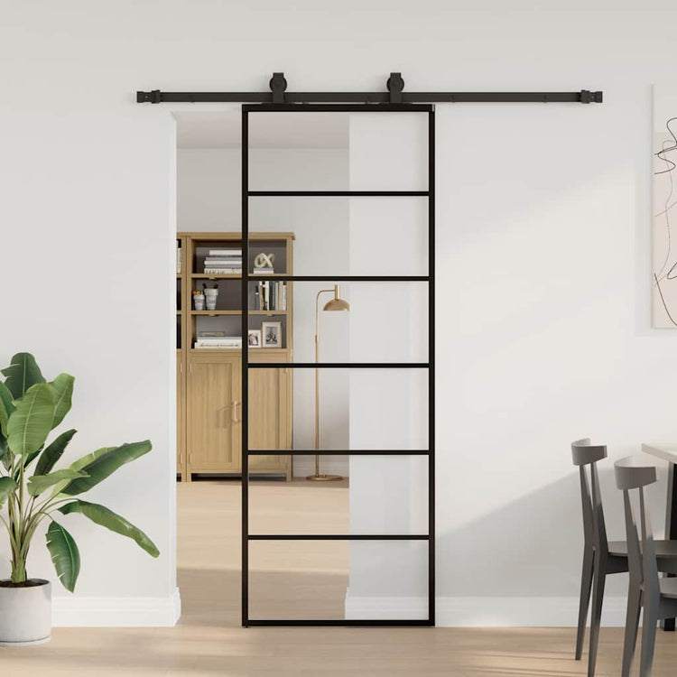 VidaXL Schiebetür mit Beschlagset 76x205 cm ESG-Glas schwarz