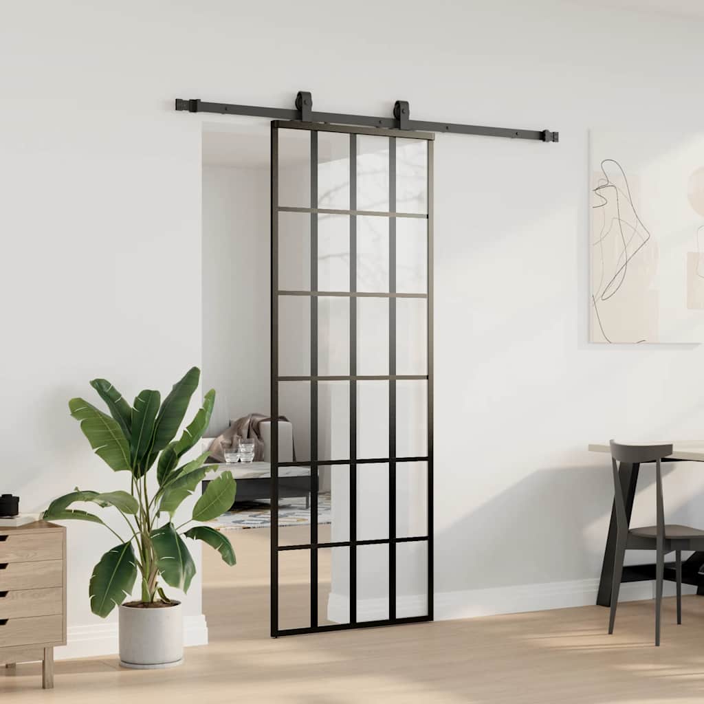 VidaXL Schiebetür mit Beschlagset 76x205 cm ESG-Glas schwarz