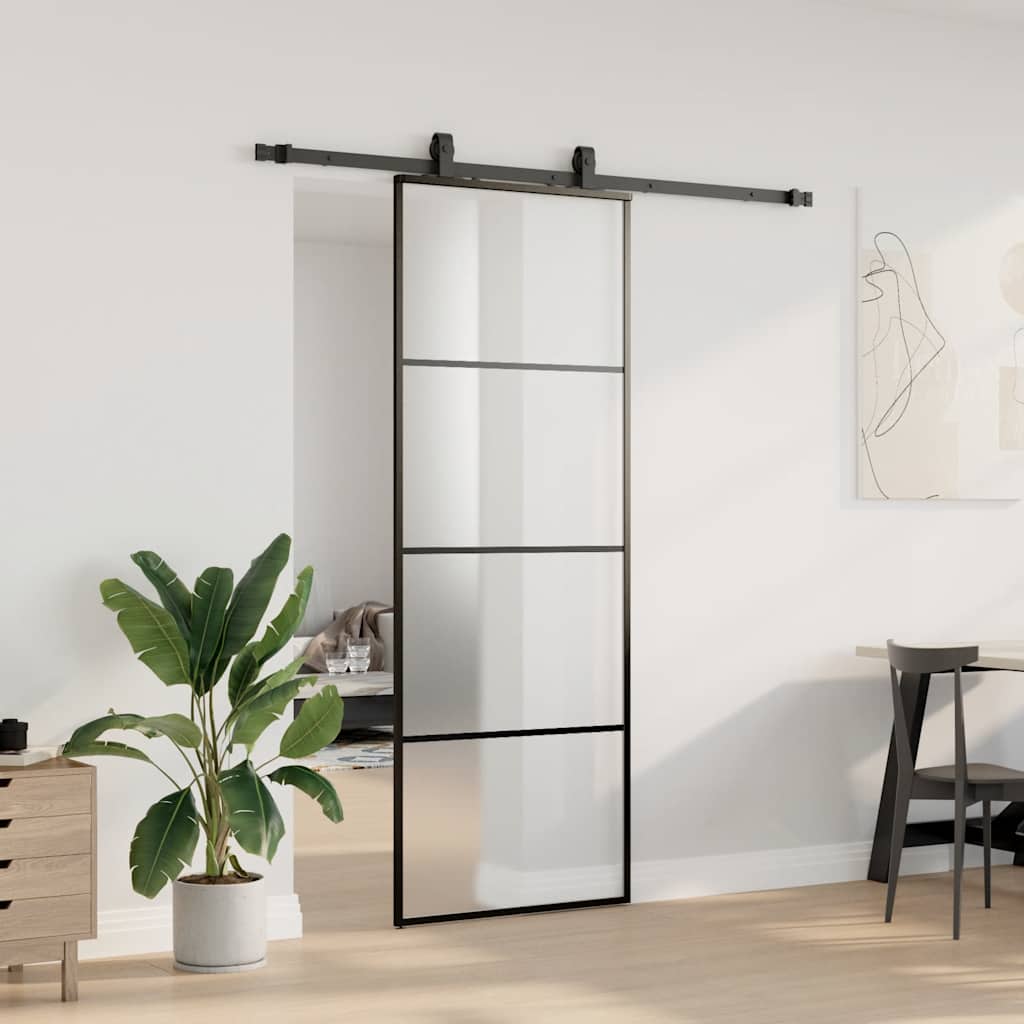 VidaXL Schiebetür mit Beschlagset 76x205 cm ESG-Glas schwarz