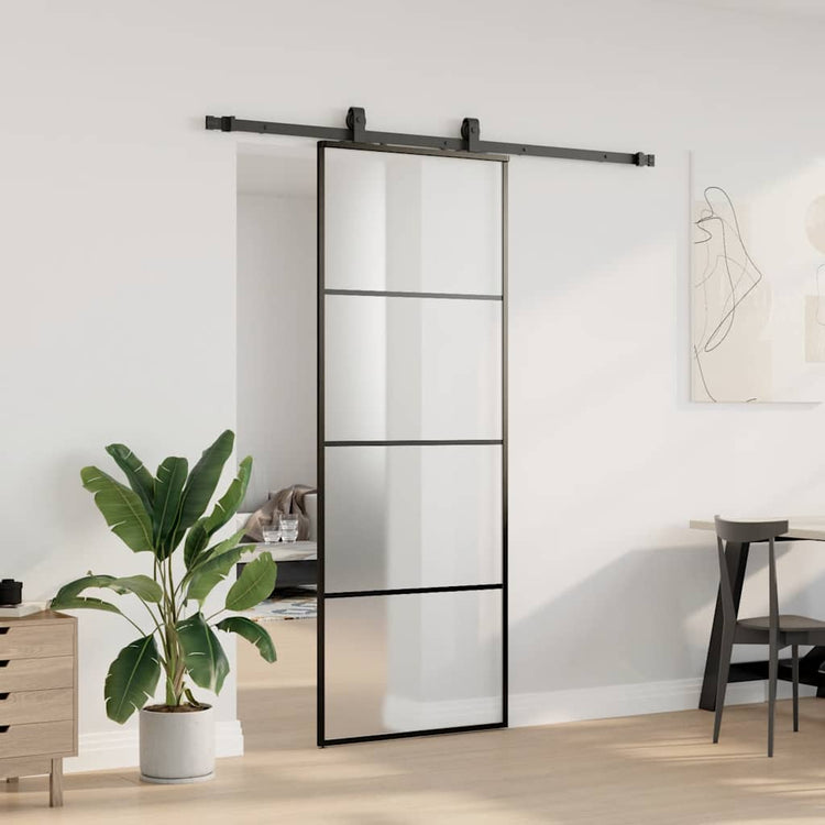 VidaXL Schiebetür mit Beschlagset 76x205 cm ESG-Glas schwarz