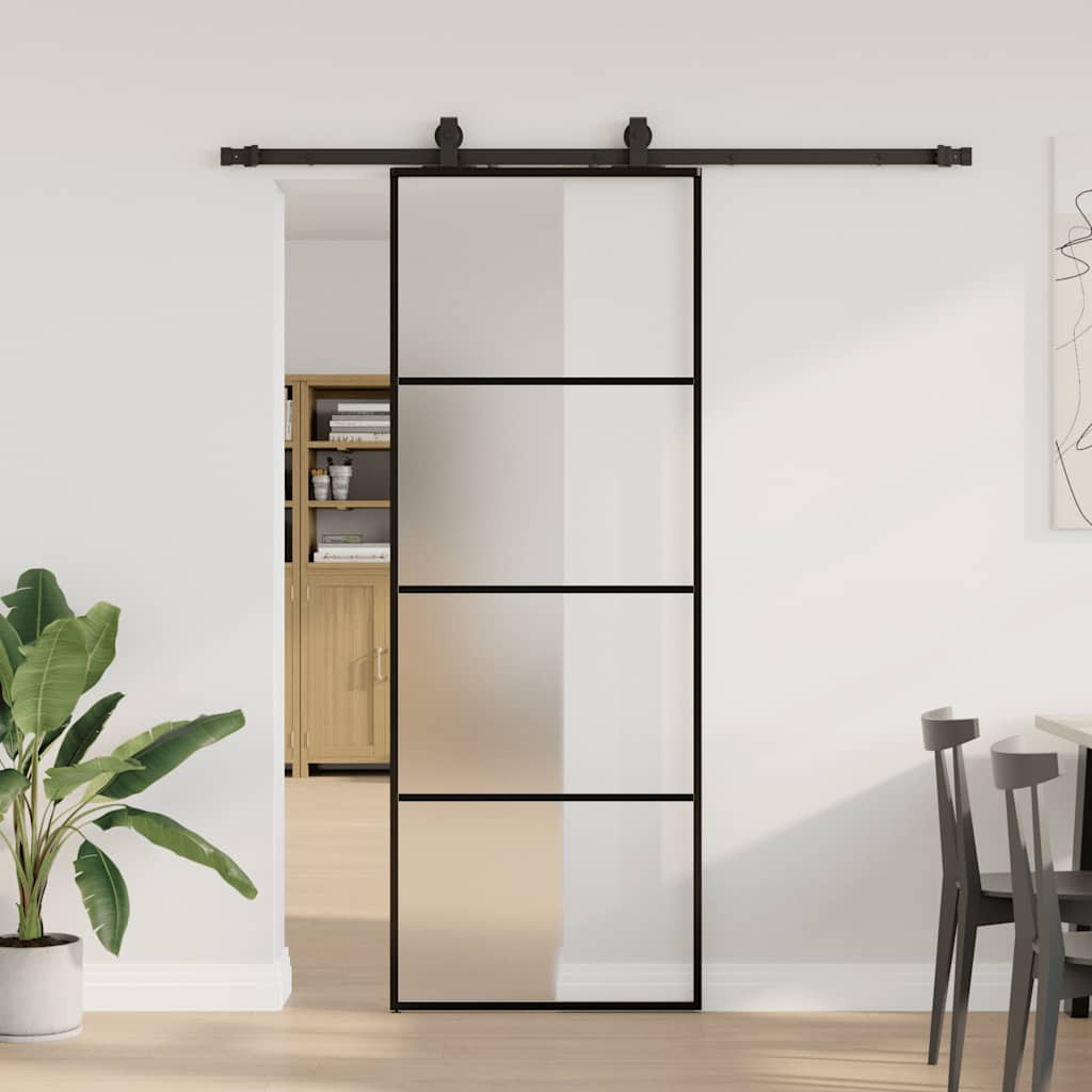 VidaXL Schiebetür mit Beschlagset 76x205 cm ESG-Glas schwarz