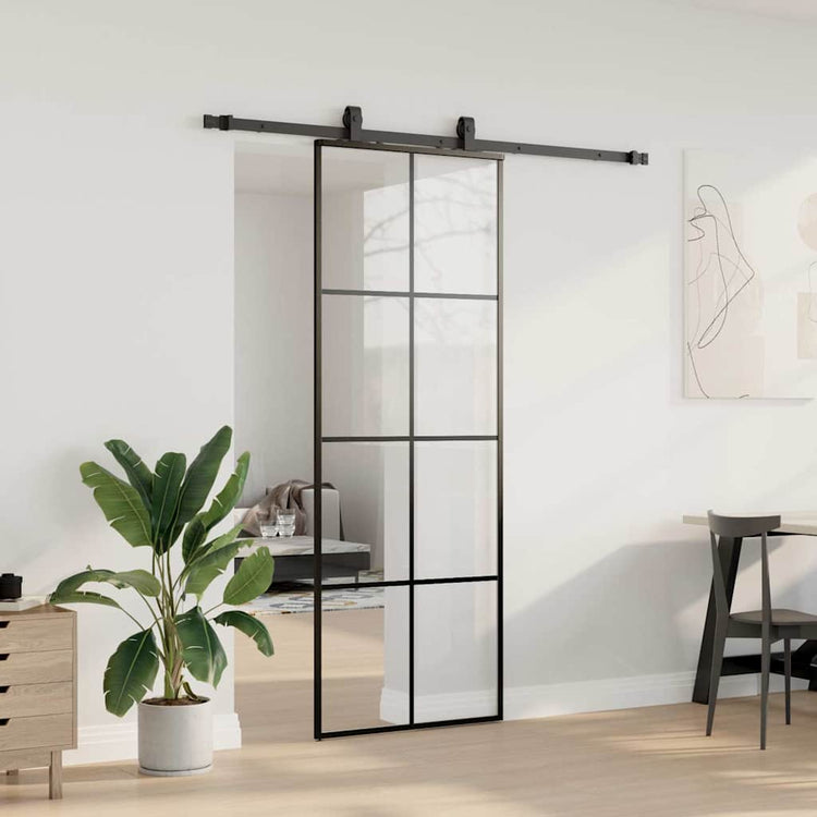VidaXL Schiebetür mit Beschlagset 76x205 cm ESG-Glas schwarz