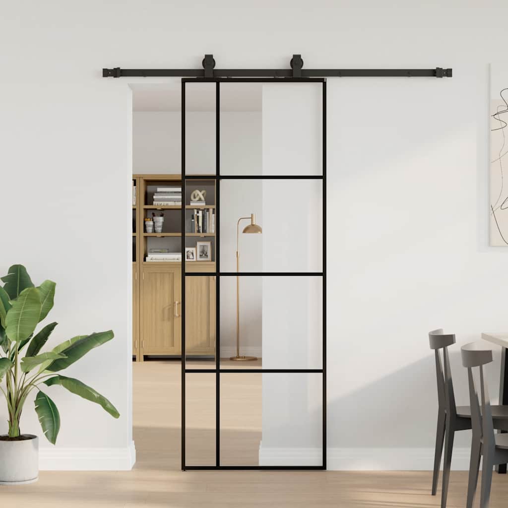 VidaXL Schiebetür mit Beschlagset 76x205 cm ESG-Glas schwarz