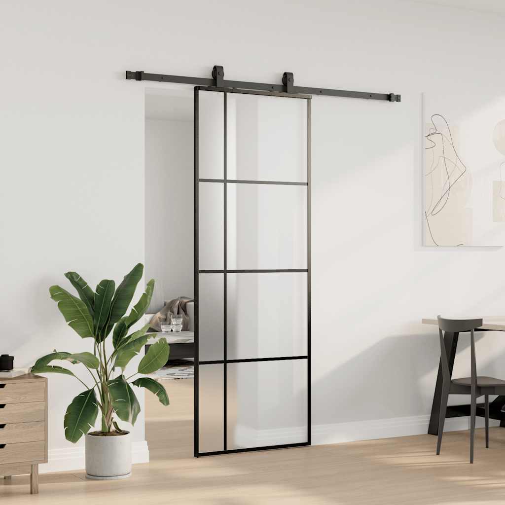 VidaXL Schiebetür mit Beschlagset 76x205 cm ESG-Glas schwarz