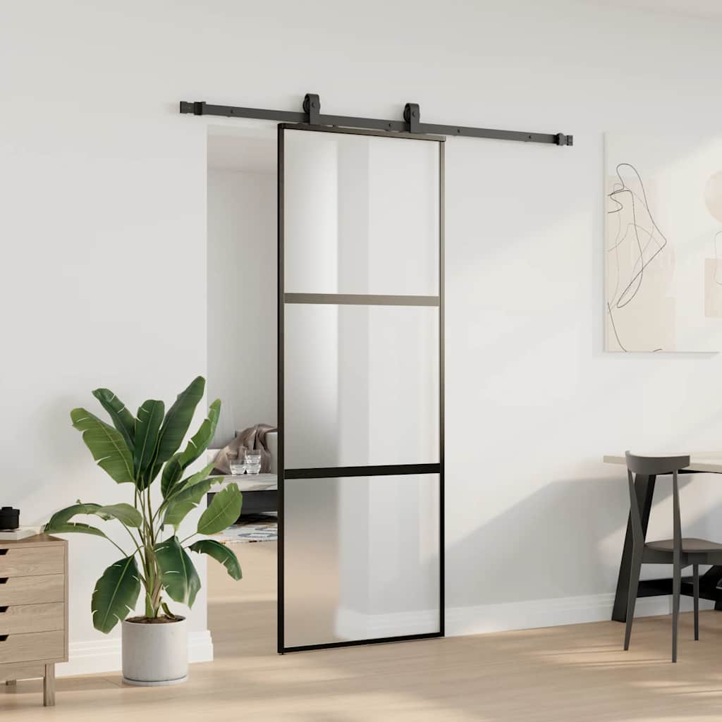 VidaXL Schiebetür mit Beschlagset 76x205 cm Hartglas schwarz