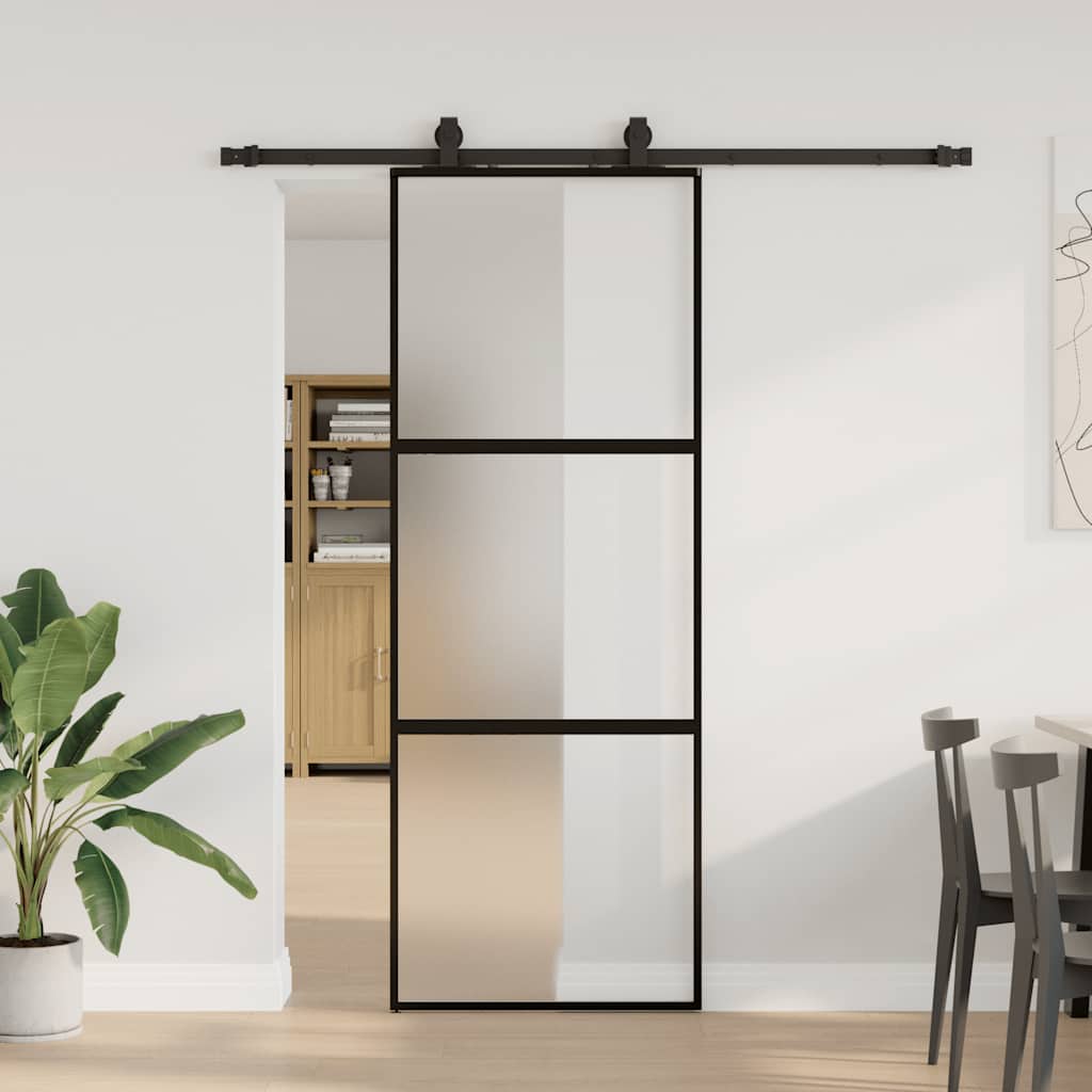 VidaXL Schiebetür mit Beschlagset 76x205 cm Hartglas schwarz