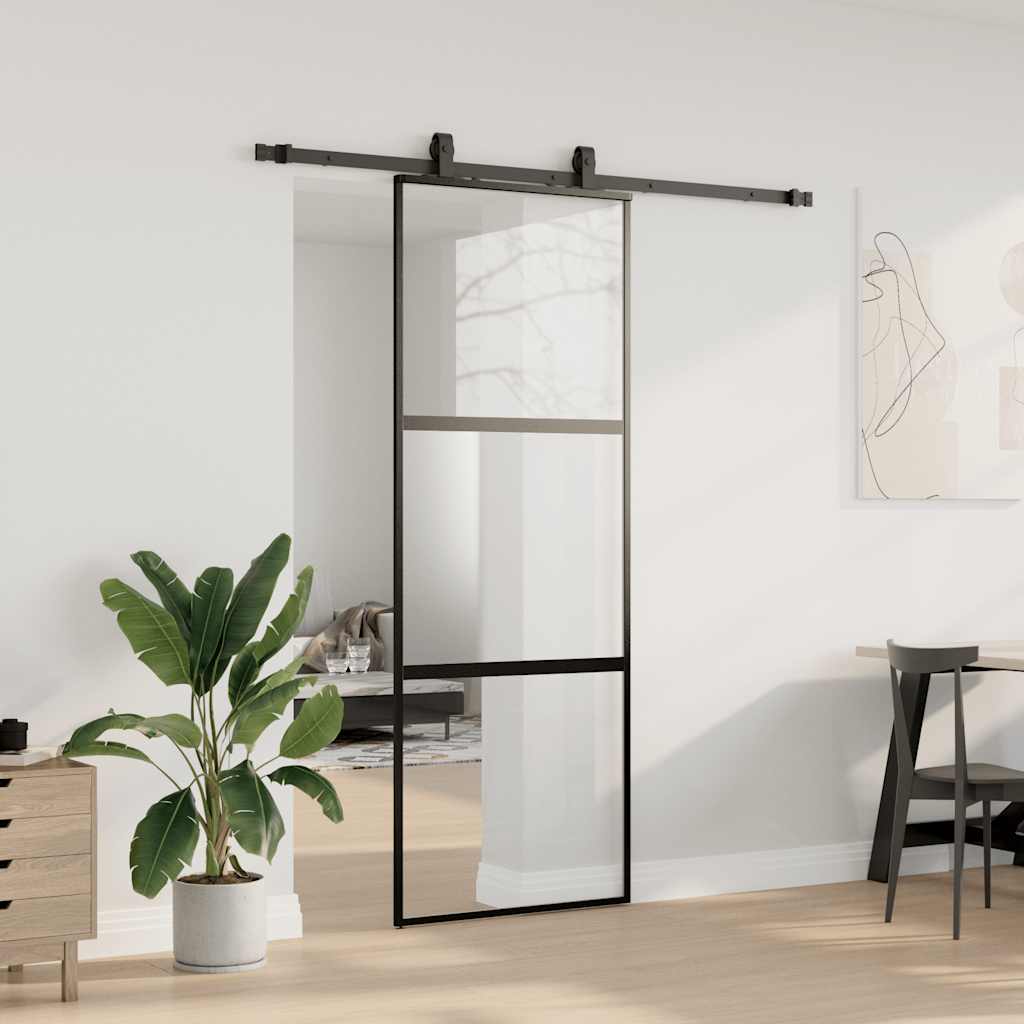 VidaXL Schiebetür mit Beschlagset 76x205 cm Hartglas schwarz