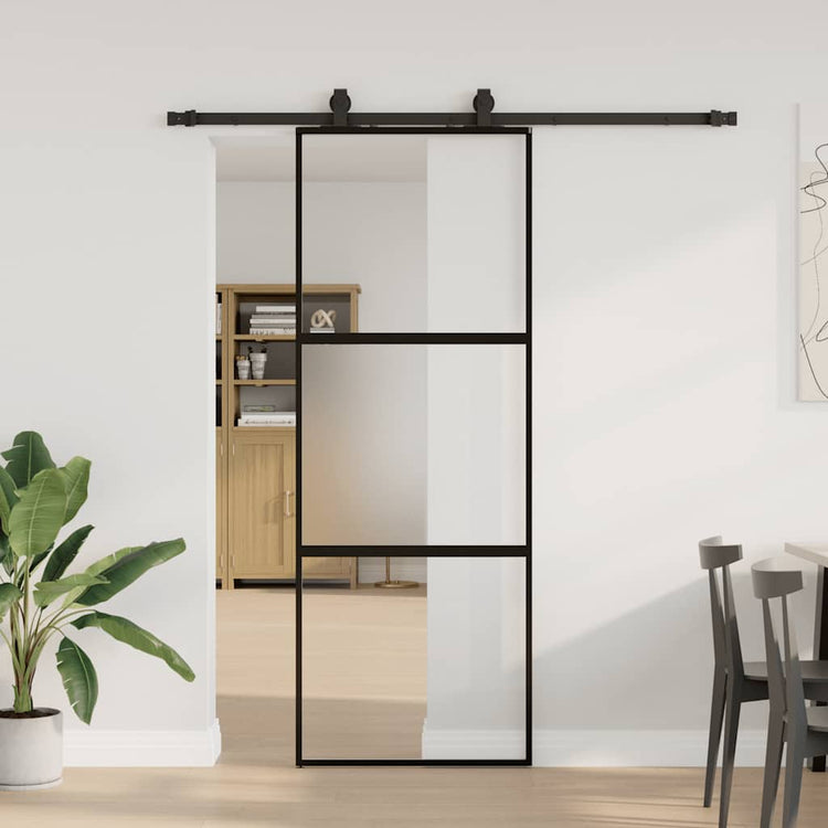 VidaXL Schiebetür mit Beschlagset 76x205 cm Hartglas schwarz