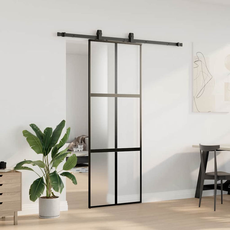 VidaXL Schiebetür mit Beschlagset 76x205 cm Hartglas schwarz