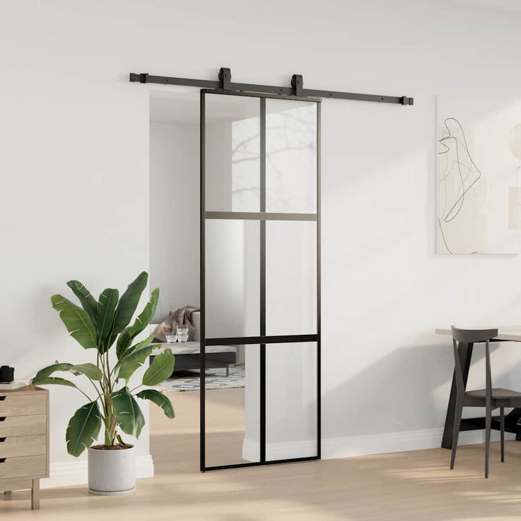 VidaXL Schiebetür mit Beschlagset 76x205 cm Hartglas schwarz