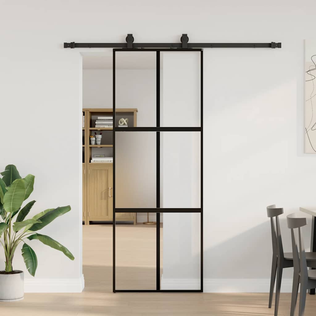 VidaXL Schiebetür mit Beschlagset 76x205 cm Hartglas schwarz