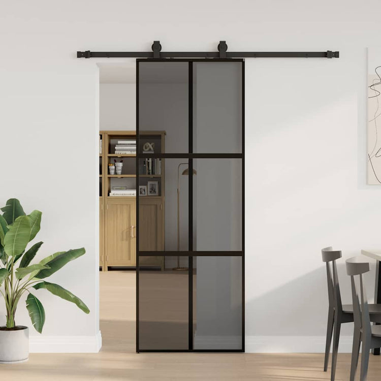VidaXL Schiebetür mit Beschlagset 76x205 cm Hartglas schwarz