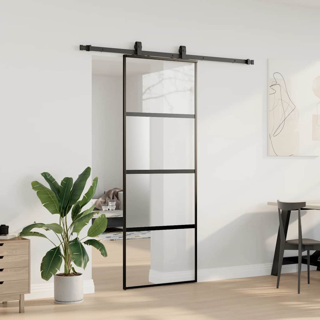 VidaXL Schiebetür mit Beschlagset 76x205 cm Hartglas schwarz