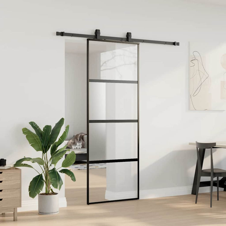 VidaXL Schiebetür mit Beschlagset 76x205 cm Hartglas schwarz