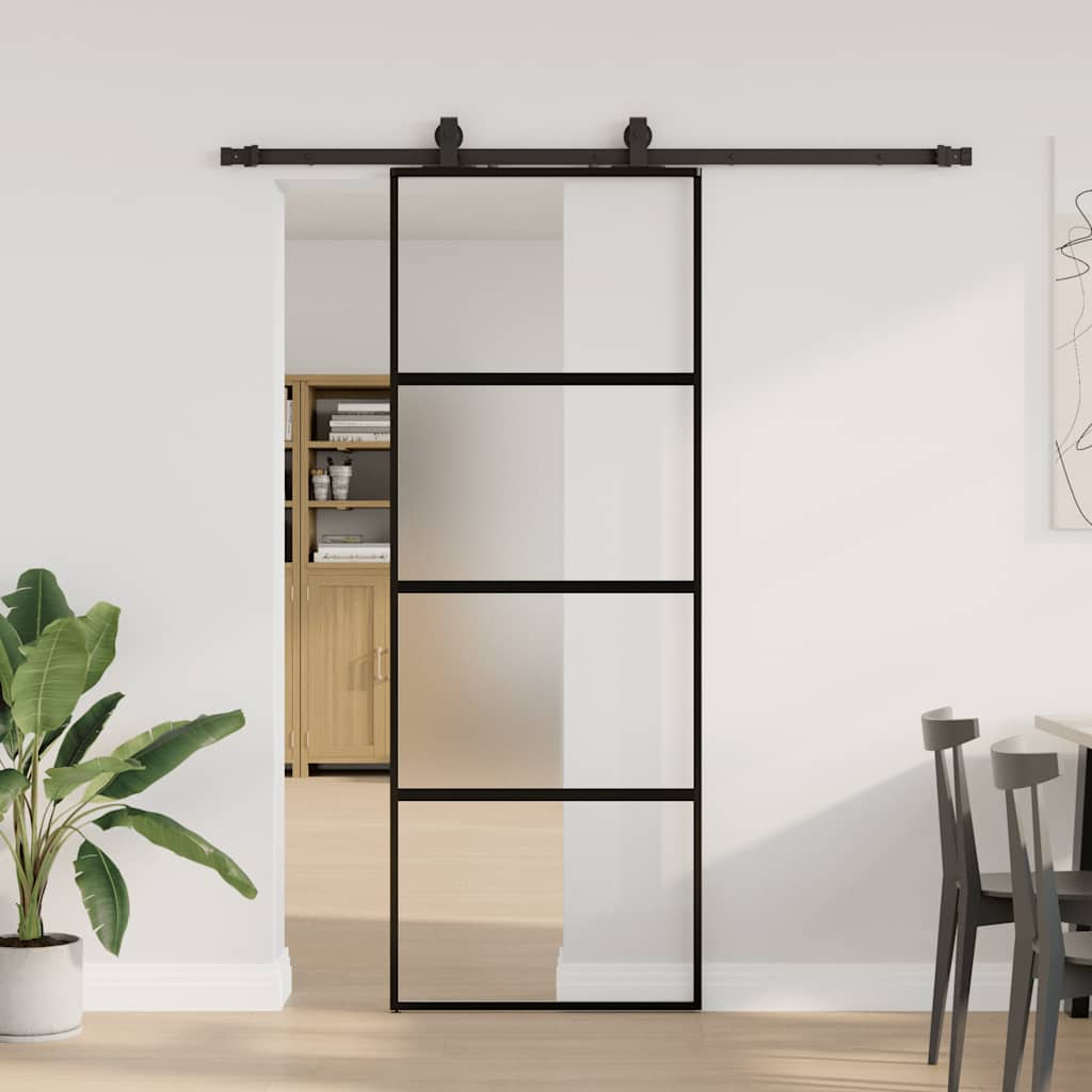 VidaXL Schiebetür mit Beschlagset 76x205 cm Hartglas schwarz
