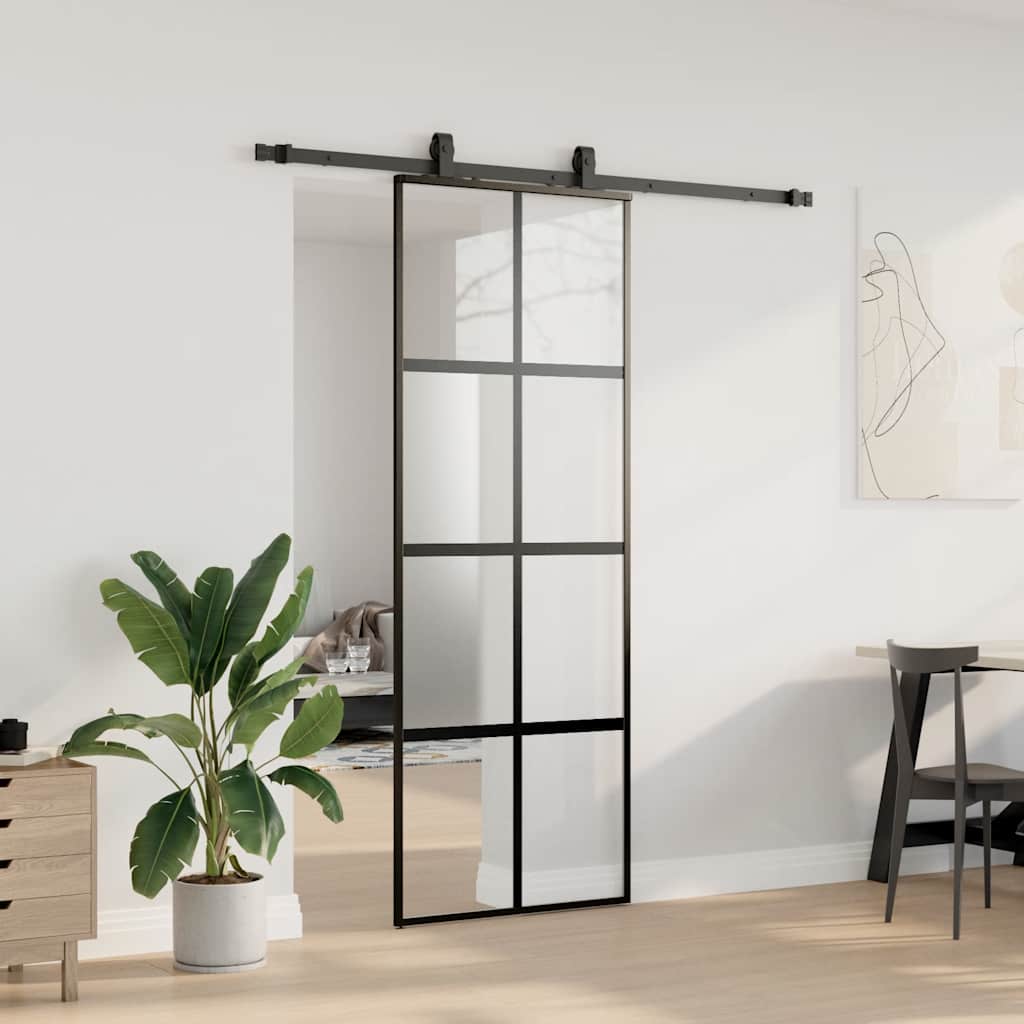 VidaXL Schiebetür mit Beschlagset 76x205 cm Hartglas schwarz