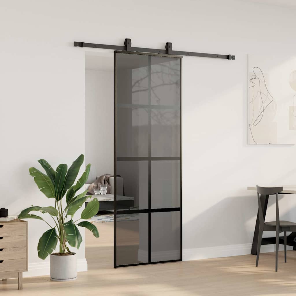 VidaXL Schiebetür mit Beschlagset 76x205 cm Hartglas schwarz