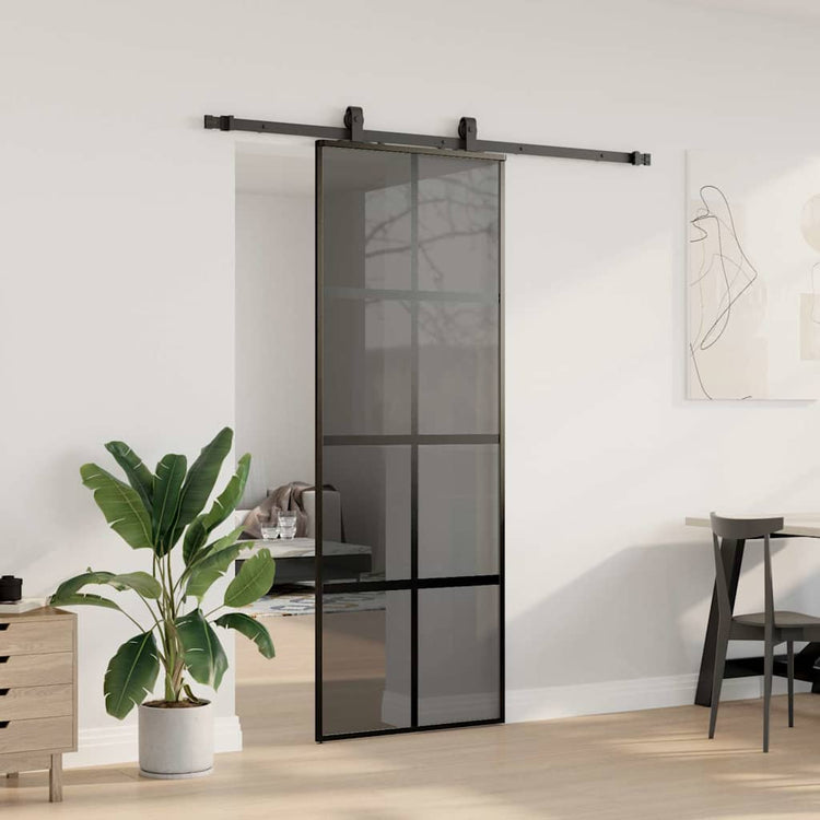 VidaXL Schiebetür mit Beschlagset 76x205 cm Hartglas schwarz
