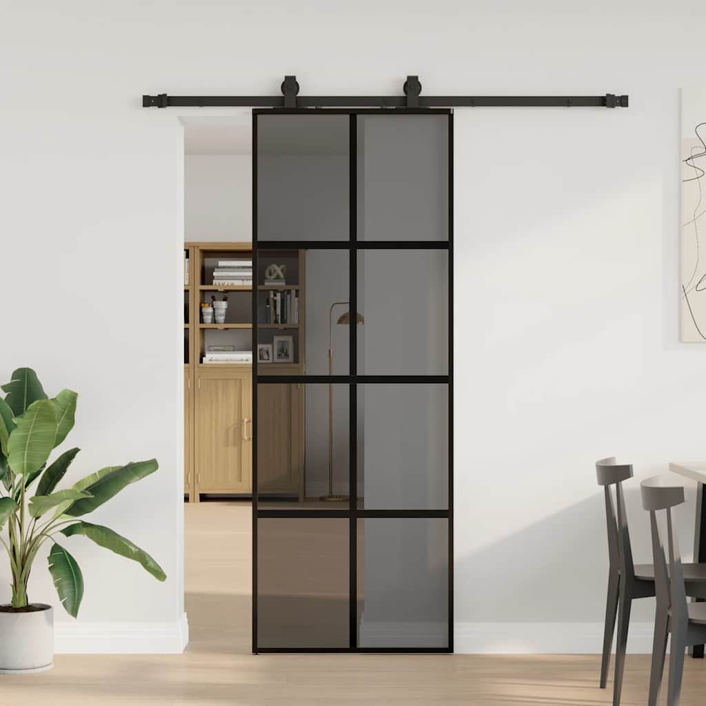 VidaXL Schiebetür mit Beschlagset 76x205 cm Hartglas schwarz