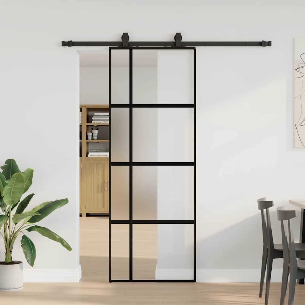 VidaXL Schiebetür mit Beschlagset 76x205 cm Hartglas schwarz
