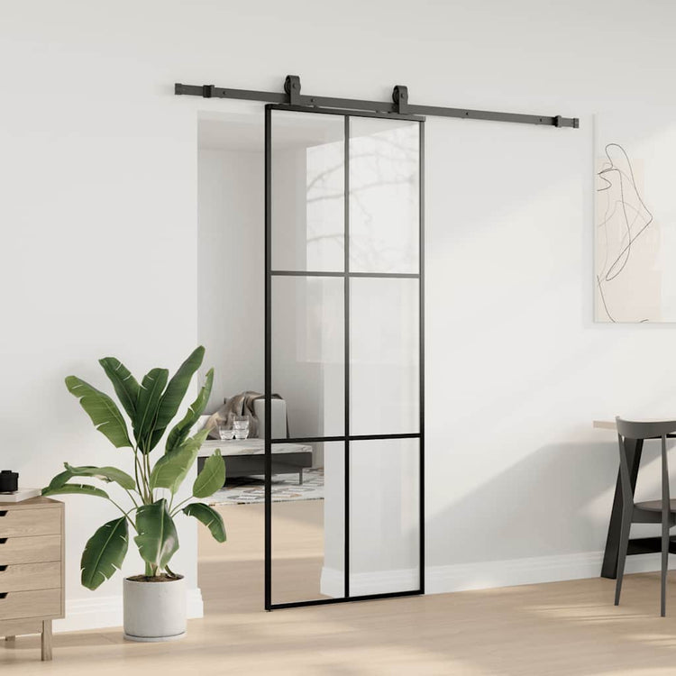 VidaXL Schiebetür mit Beschlagset 76x205 cm ESG-Glas schwarz