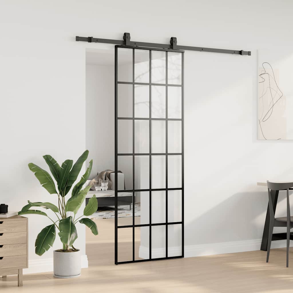 VidaXL Schiebetür mit Beschlagset 76x205 cm ESG-Glas schwarz