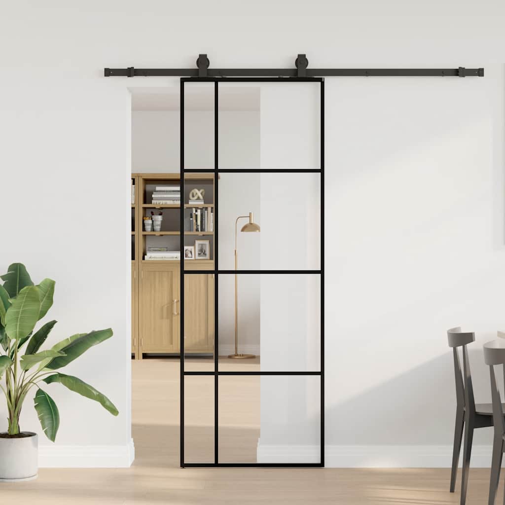VidaXL Schiebetür mit Beschlagset 76x205 cm ESG-Glas schwarz